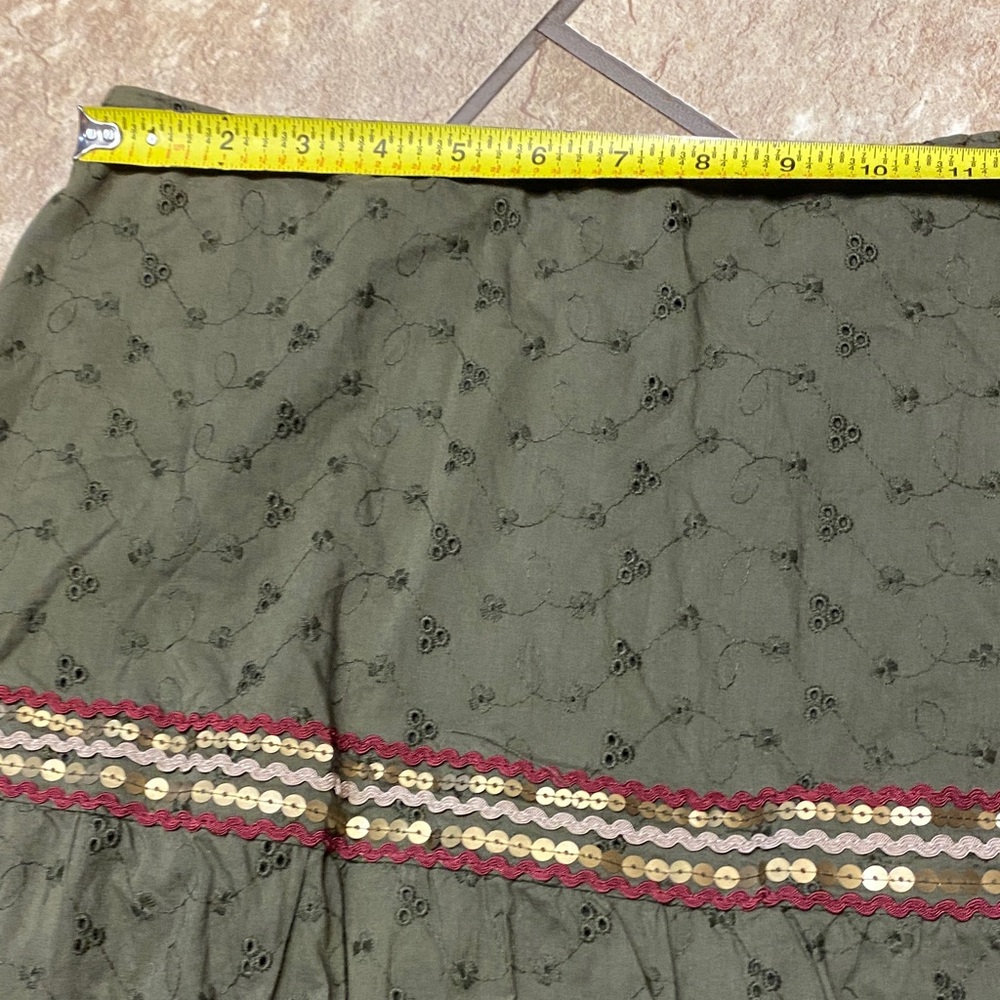 Venezia Olive A-Line Ruffled Skirt with Embellishments Size 14 Collegiate Office - Picture 4 of 11